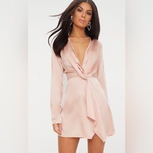 prettylittlething dress. Nude, satin material. Size 4.